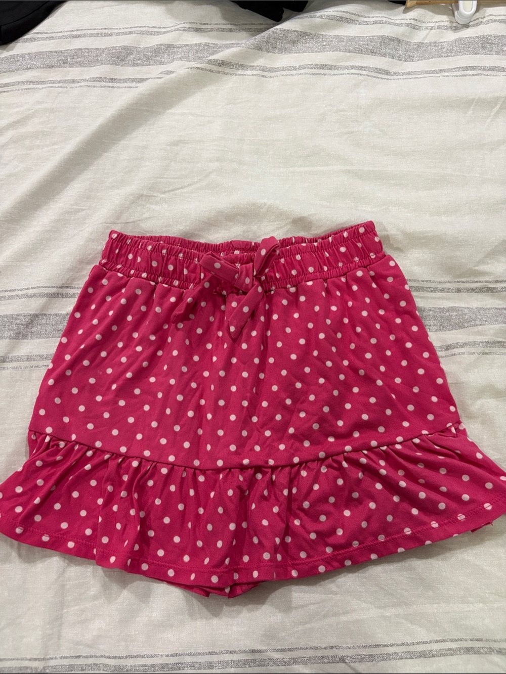 Girls' Pink Polka Dot Ruffle Skirt-Shorts with Elastic Waist